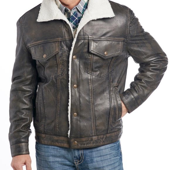 NWT Cripple Creek Men's Black Conceal Carry Sherpa Trucker Leather Jacket Small - Picture 4 of 14